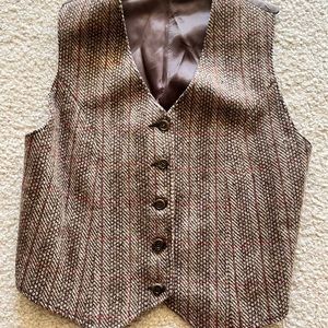brown and red plaid button up vest
